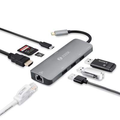 Zoook 8 Port Adaptor for Type C Devices - 8 in 1 Type C Hub for MacBook