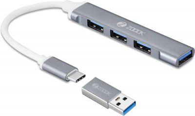 Zoook Type c to USB 3.0 hub/4 port/1 USB 3.0 port/3 USB 2.0 port/Free usb convertor/ iU43 USB Hub  (Grey)