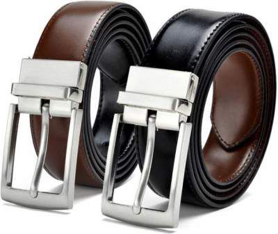 ZORO Men Casual Black Texas Leatherite Reversible Belt