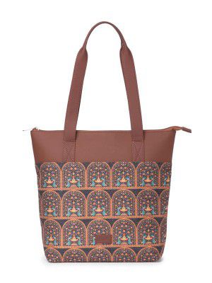 ZOUK Printed Women's Jute Handcrafted Vegan Leather Everyday Tote