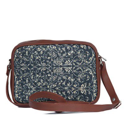 ZOUK Sling Bag for women - Handmade Bags for Females - Vegan Leather and Indian Fabric Slings - Side Bags for Mobile Phones and Wallets