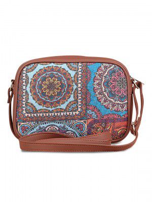 ZOUK Sling Bag for women - Handmade Bags for Females - Vegan Leather and Indian Fabric Slings - Side Bags for Mobile Phones and Wallets