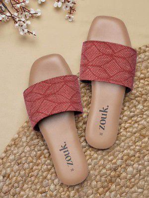 ZOUK Womens Shimla Freesia Casual Flats RedFlat Sandal
