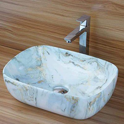 Zoyo Cera Art Rectangular Designer Ceramic Wash Basin / (Inch 18 x 13 x 5) / Color White/Glossy Finish/Counter top/Tabletop Ceramic Bathroom Sink