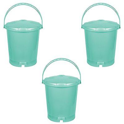 Zureni Pedal Bin with Lid & Handle Garbage Waste Trash Can Dustbin for Home Kitchen Office Bathroom Use - (11.25 Litres, Pack of 3, Green)