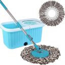 Zureni Rectangular Bucket Spin Mop with 2 Wet/Dry MopHead Extendable Handle Removable Plastic Wringer 360° Floor Cleaning Mopping Set (Random Colour)...
