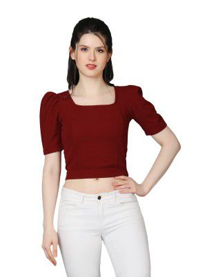 ZUVINO Crop Tops for Women with Puffed Sleeves || Black Tops for Women || Summer Tops for Women.