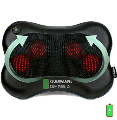 Zyllion Shiatsu Back Neck Massager - Rechargeable Kneading Massage Pillow with Heat for Shoulders, Lower Back, Calf, Legs, Foot - Use at Home, Office, and Car, ZMA-13RB-BK (Black)